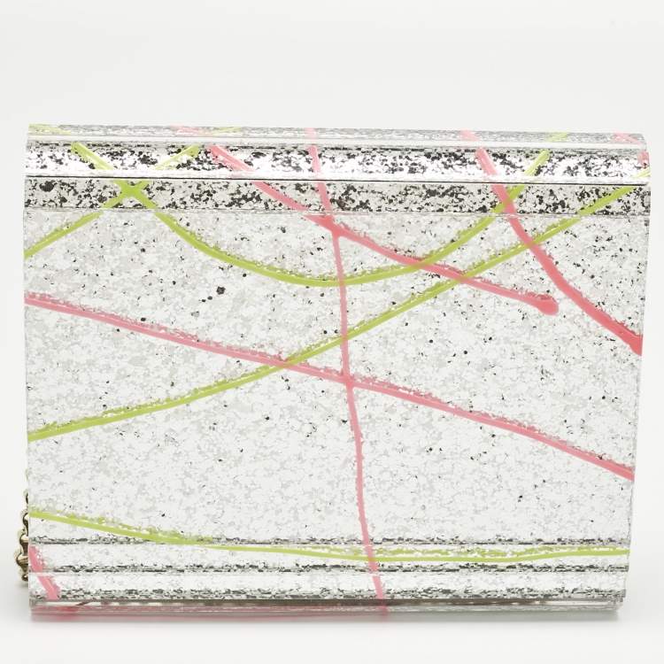 Pre Owned Jimmy Choo Silver Acrylic Paint Splatter Candy Chain Clutch