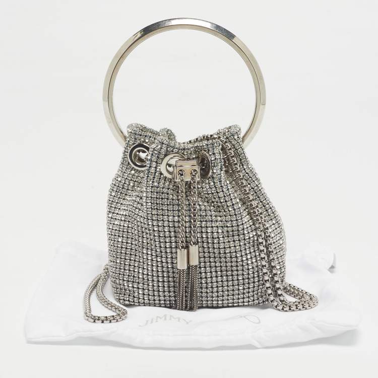 Pre Owned Jimmy Choo Silver Crystals BonBon Chain Clutch