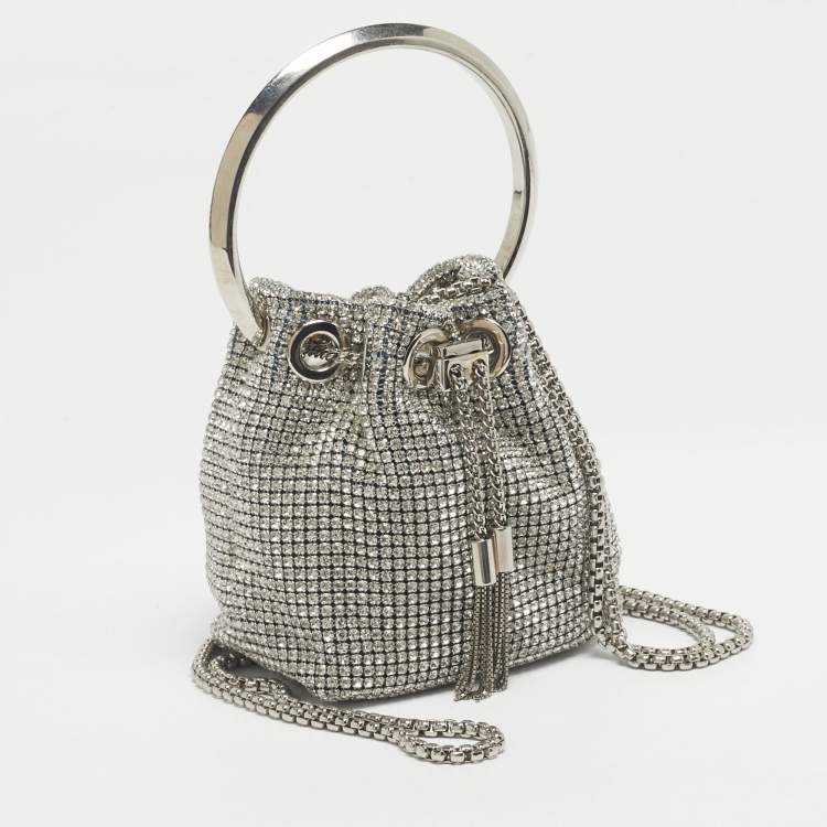 Pre Owned Jimmy Choo Silver Crystals BonBon Chain Clutch