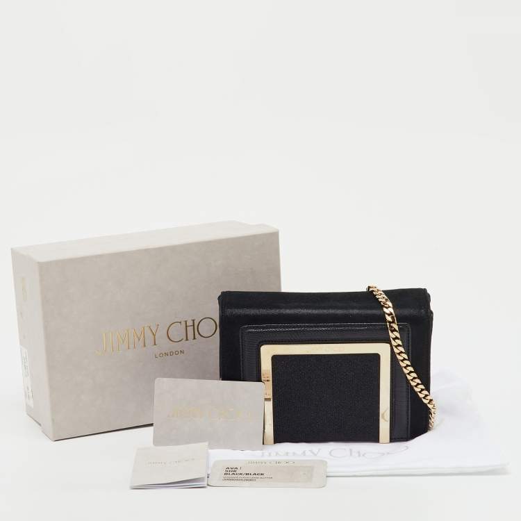 Pre Owned Jimmy Choo Black Leather and Shimmer Fabric Alba Chain Clutch