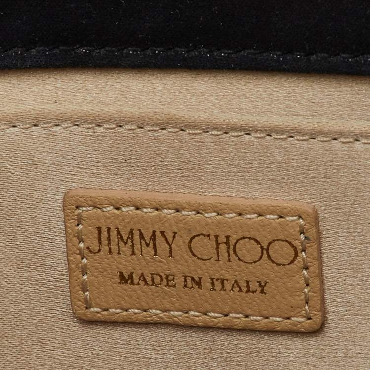Pre Owned Jimmy Choo Black Leather and Shimmer Fabric Alba Chain Clutch