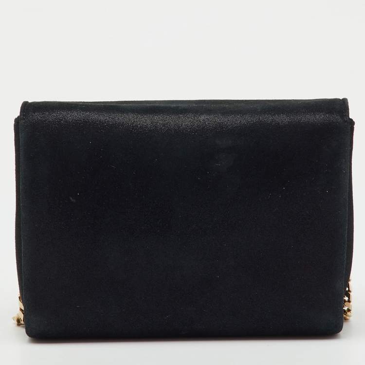 Pre Owned Jimmy Choo Black Leather and Shimmer Fabric Alba Chain Clutch