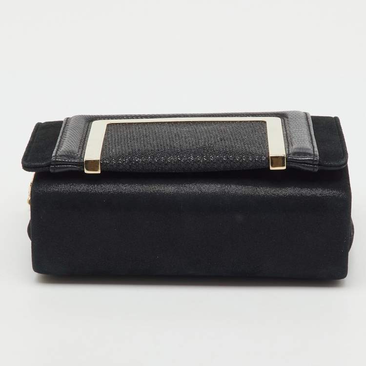 Pre Owned Jimmy Choo Black Leather and Shimmer Fabric Alba Chain Clutch