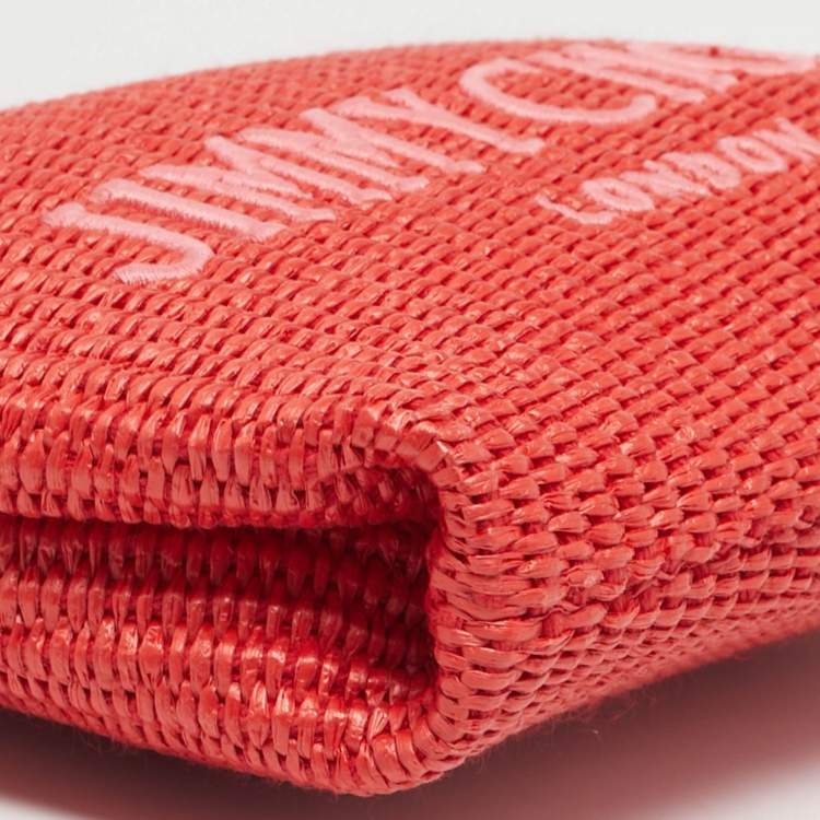 Pre Owned Jimmy Choo Red Woven Raffia Callie Shoulder Bag