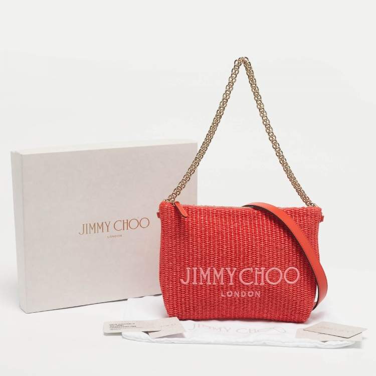 Pre Owned Jimmy Choo Red Woven Raffia Callie Shoulder Bag