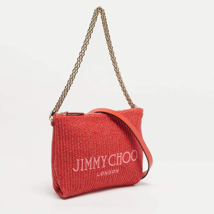 Pre Owned Jimmy Choo Red Woven Raffia Callie Shoulder Bag