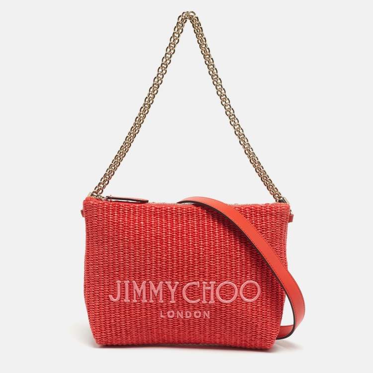 Pre Owned Jimmy Choo Red Woven Raffia Callie Shoulder Bag