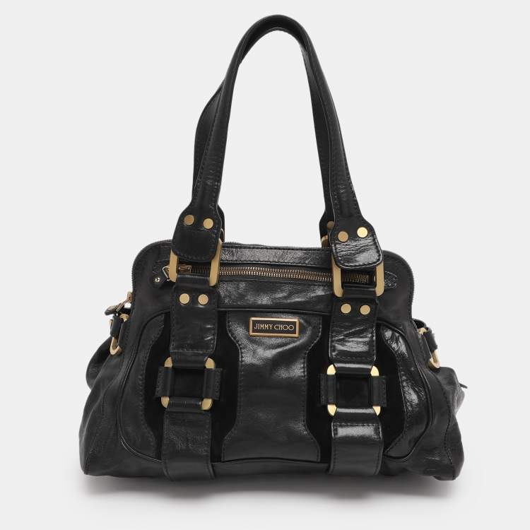 Pre Owned Jimmy Choo Black Leather and Suede Malena Satchel