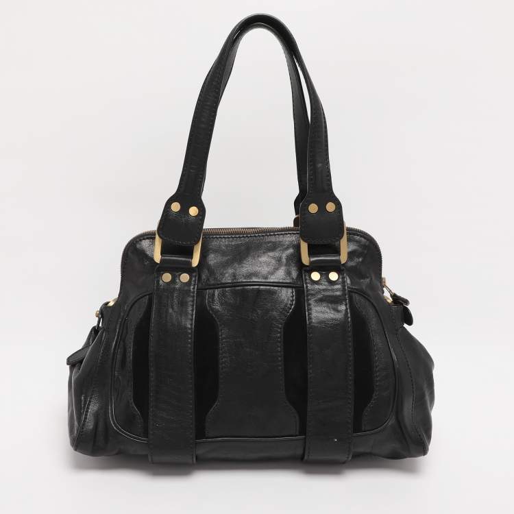 Pre Owned Jimmy Choo Black Leather and Suede Malena Satchel