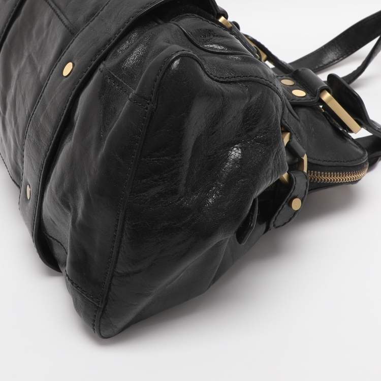 Pre Owned Jimmy Choo Black Leather and Suede Malena Satchel