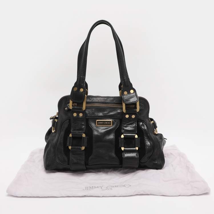 Pre Owned Jimmy Choo Black Leather and Suede Malena Satchel
