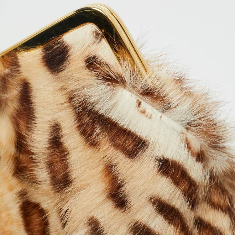 Pre Owned Jimmy Choo Brown Leopard Print Calf Hair Frame Pouch