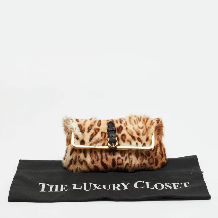 Pre Owned Jimmy Choo Brown Leopard Print Calf Hair Frame Pouch