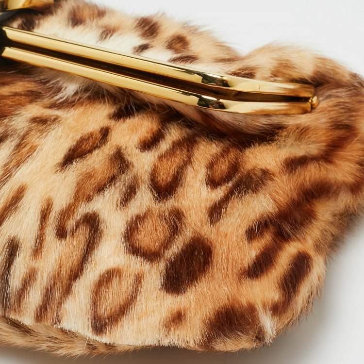 Pre Owned Jimmy Choo Brown Leopard Print Calf Hair Frame Pouch