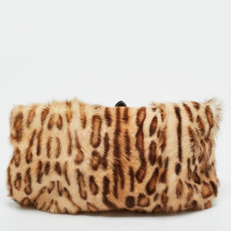 Pre Owned Jimmy Choo Brown Leopard Print Calf Hair Frame Pouch