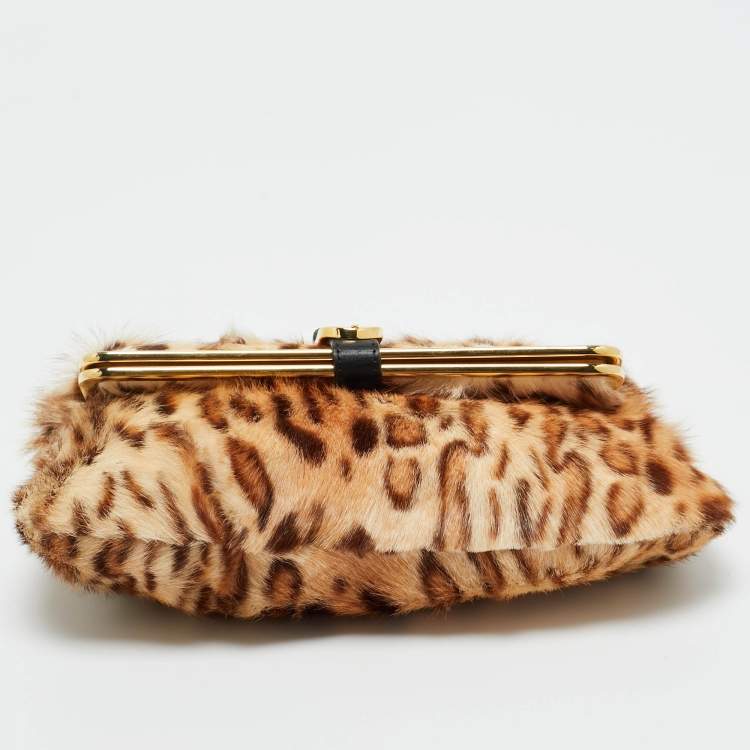 Pre Owned Jimmy Choo Brown Leopard Print Calf Hair Frame Pouch