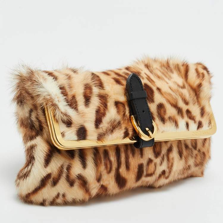 Pre Owned Jimmy Choo Brown Leopard Print Calf Hair Frame Pouch