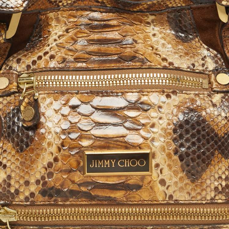 Pre Owned Jimmy Choo Bronze/Brown Python and Suede Mahala Tote