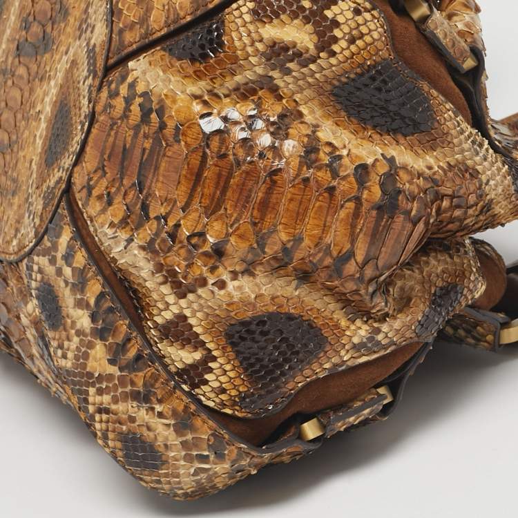 Pre Owned Jimmy Choo Bronze/Brown Python and Suede Mahala Tote