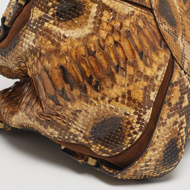 Pre Owned Jimmy Choo Bronze/Brown Python and Suede Mahala Tote