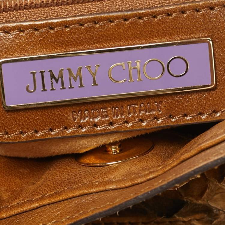 Pre Owned Jimmy Choo Bronze/Brown Python and Suede Mahala Tote