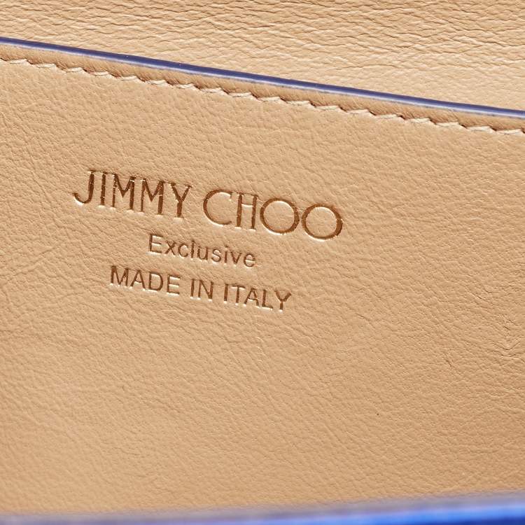 Pre Owned Jimmy Choo Blue Satin Crystals Embellished Flap Clutch