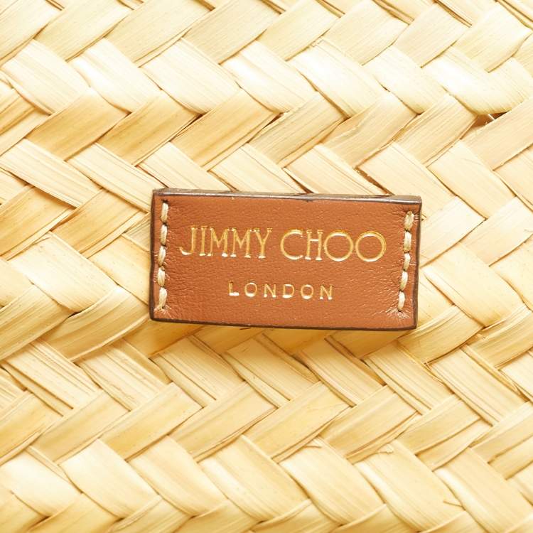 Pre Owned Jimmy Choo Brown/Natural Leaf Raffia Macy Tote