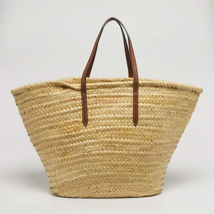 Pre Owned Jimmy Choo Brown/Natural Leaf Raffia Macy Tote