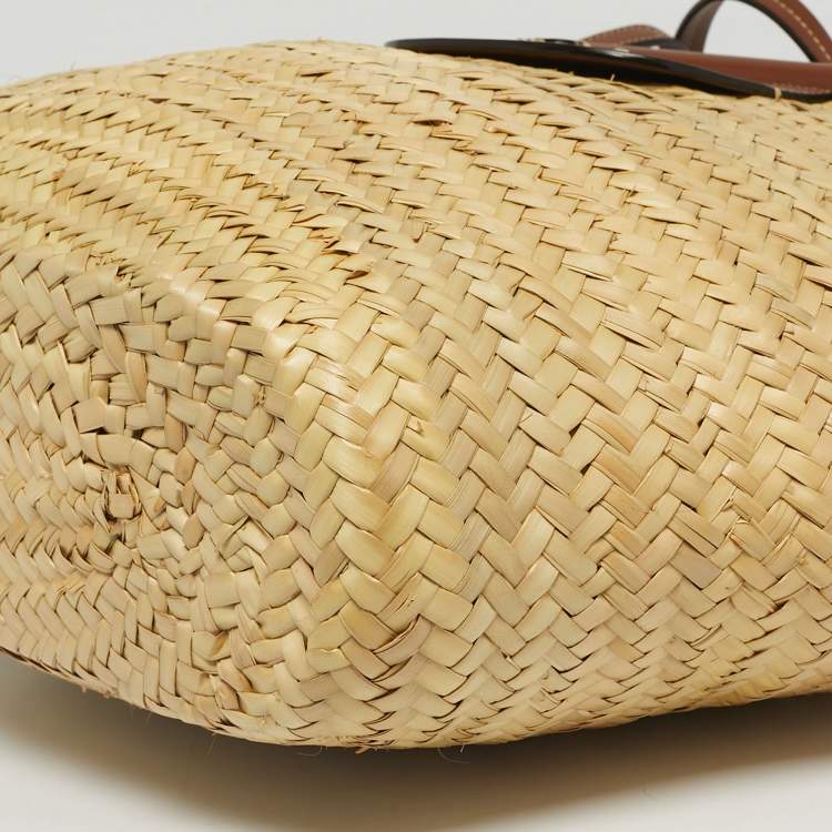 Pre Owned Jimmy Choo Brown/Natural Leaf Raffia Macy Tote