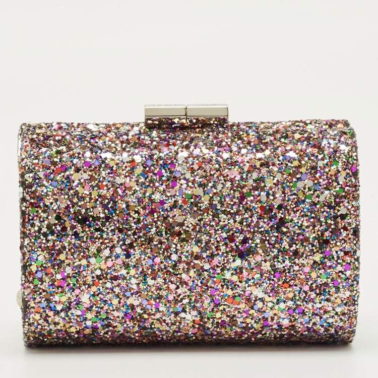 Pre Owned Jimmy Choo Multicolor Glitter Fabric Mini Tube Clutch