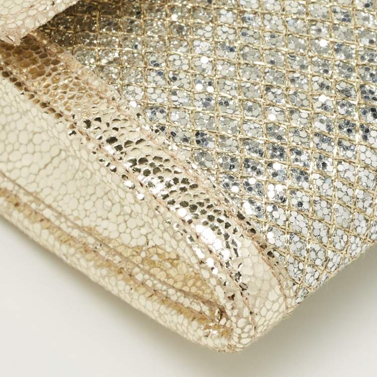 Pre Owned Jimmy Choo Silver/Gold Glitter and Leather Reese Flap Clutch