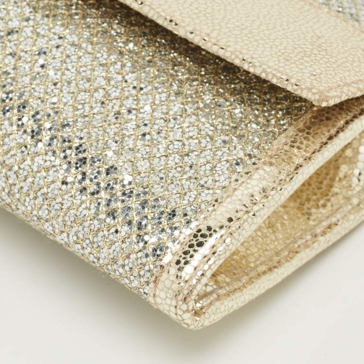 Pre Owned Jimmy Choo Silver/Gold Glitter and Leather Reese Flap Clutch