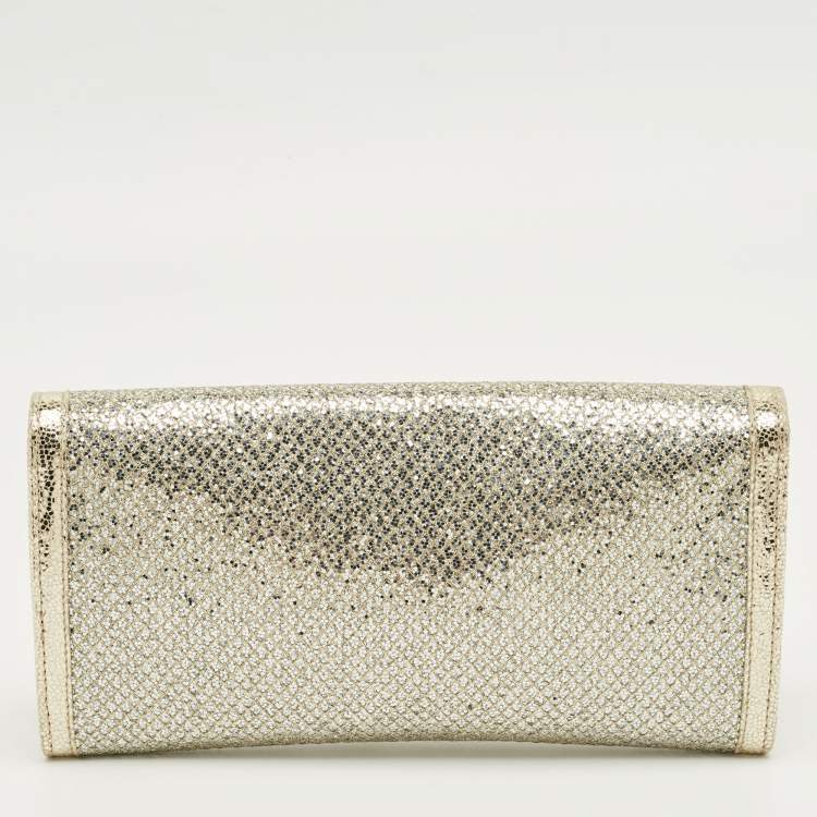 Pre Owned Jimmy Choo Silver/Gold Glitter and Leather Reese Flap Clutch