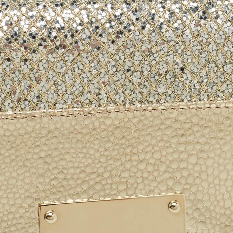 Pre Owned Jimmy Choo Silver/Gold Glitter and Leather Reese Flap Clutch