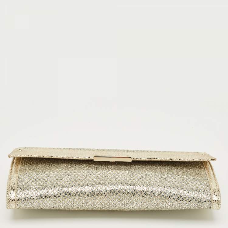 Pre Owned Jimmy Choo Silver/Gold Glitter and Leather Reese Flap Clutch