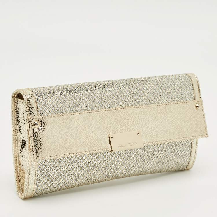 Pre Owned Jimmy Choo Silver/Gold Glitter and Leather Reese Flap Clutch