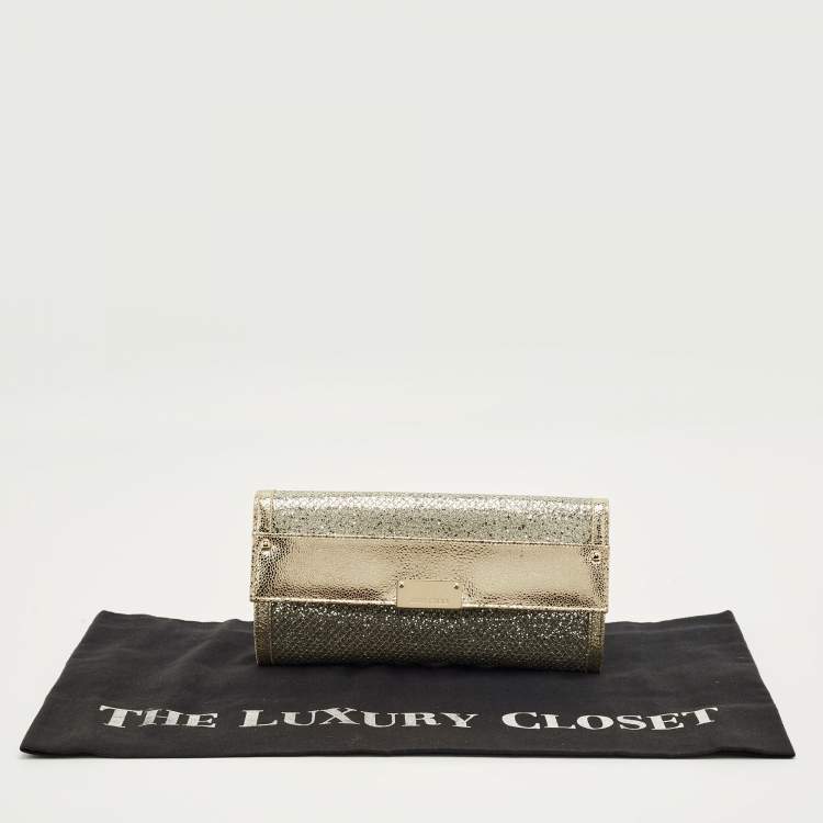 Pre Owned Jimmy Choo Silver/Gold Glitter and Leather Reese Flap Clutch