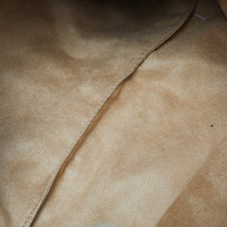 Pre Owned Jimmy Choo Gold Shimmer Perforated Suede Riki Tote