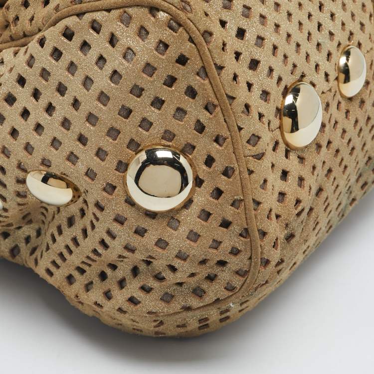 Pre Owned Jimmy Choo Gold Shimmer Perforated Suede Riki Tote