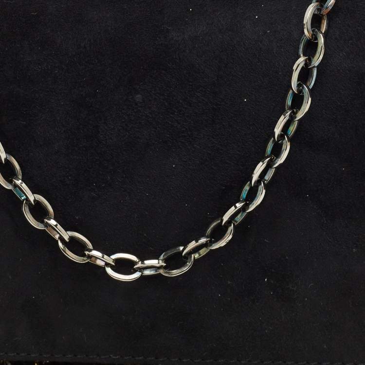 Pre Owned Jimmy Choo Black Suede Chain Embellished Fringe Shoulder Bag