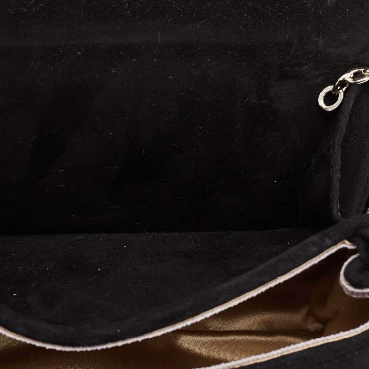 Pre Owned Jimmy Choo Black Suede Chain Embellished Fringe Shoulder Bag