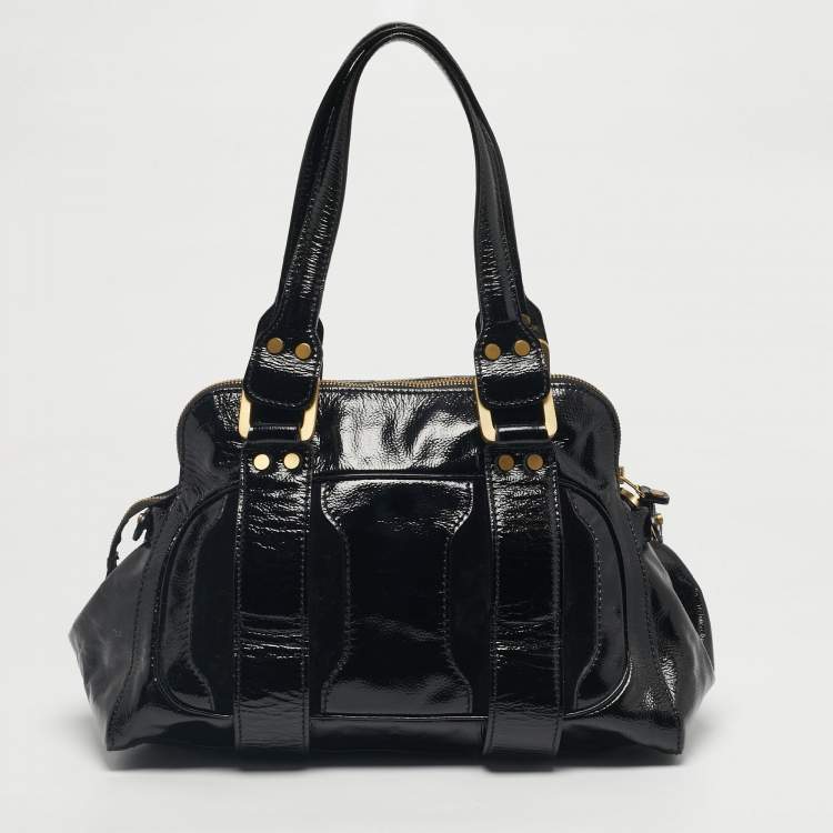 Pre Owned Jimmy Choo Black Patent Leather Malena Bag