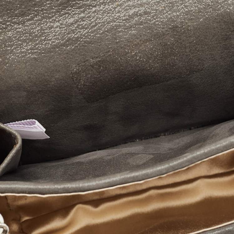 Pre Owned Jimmy Choo Grey Shimmer Suede Chain Embellished Fringe Shoulder Bag