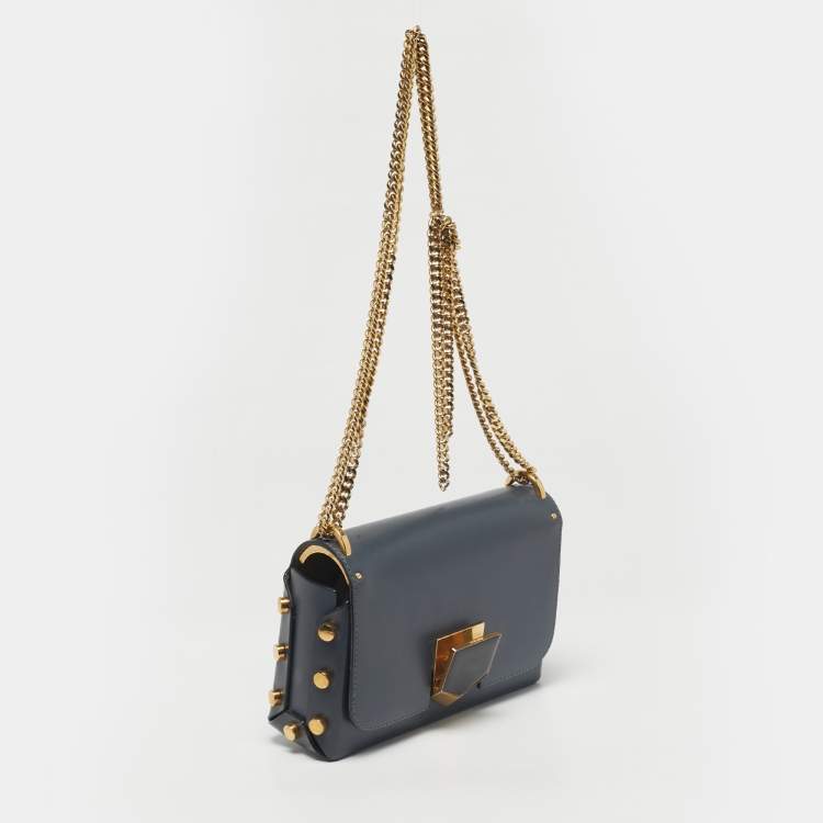 Pre Owned Jimmy Choo Blue Leather Lockett City Shoulder Bag