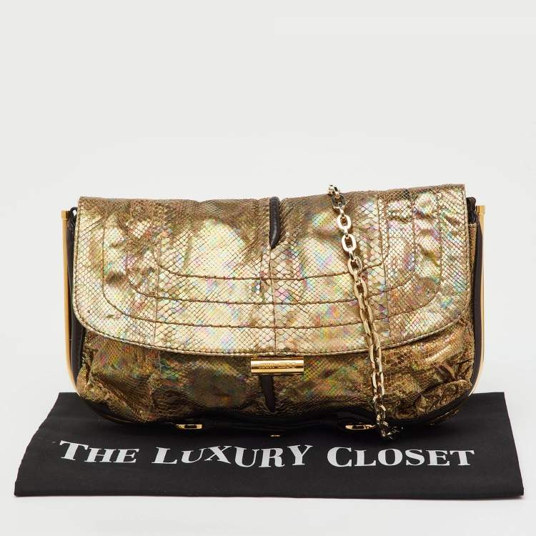 Pre Owned Jimmy Choo Metallic Multicolor Python and Leather Flap Chain Shoulder Bag