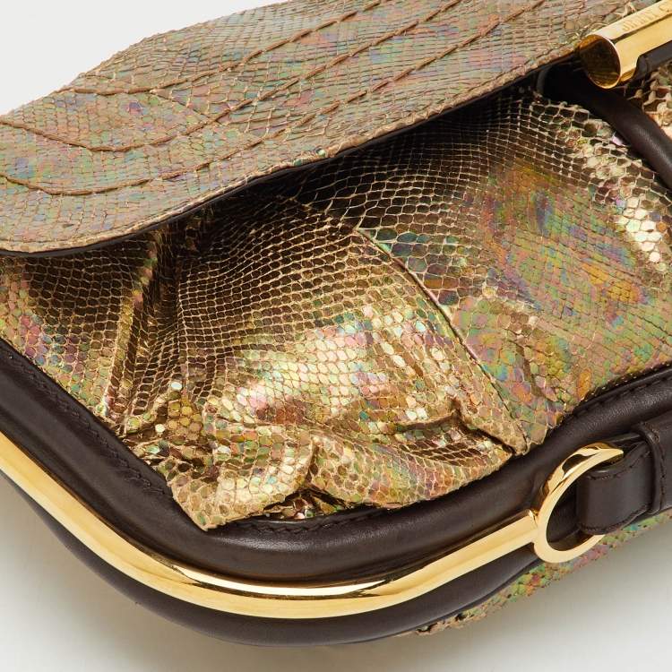 Pre Owned Jimmy Choo Metallic Multicolor Python and Leather Flap Chain Shoulder Bag