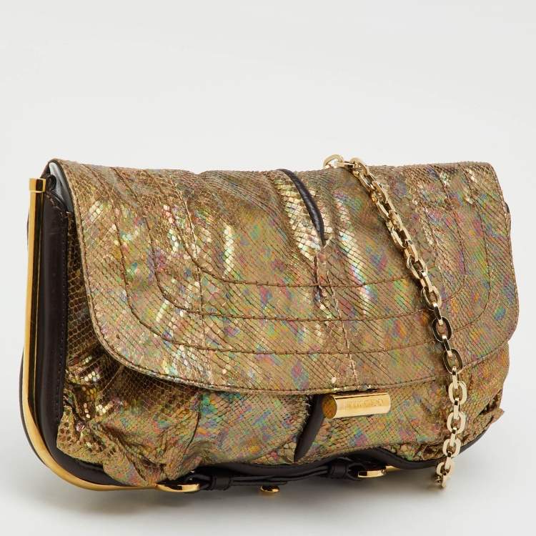 Pre Owned Jimmy Choo Metallic Multicolor Python and Leather Flap Chain Shoulder Bag