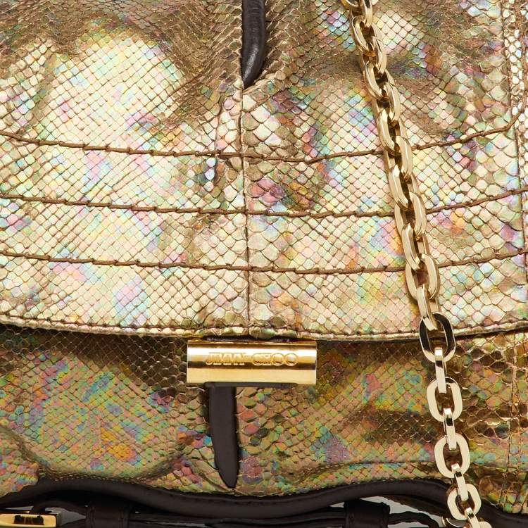 Pre Owned Jimmy Choo Metallic Multicolor Python and Leather Flap Chain Shoulder Bag