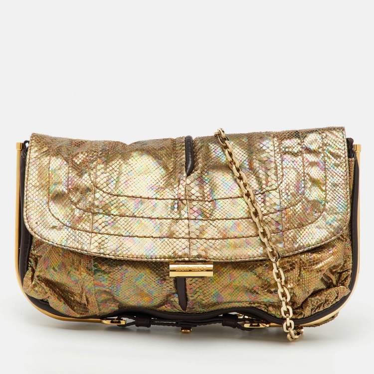 Pre Owned Jimmy Choo Metallic Multicolor Python and Leather Flap Chain Shoulder Bag