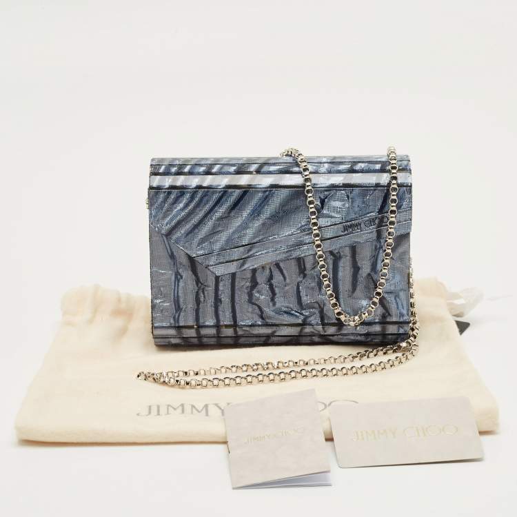 Pre Owned Jimmy Choo Blue Acrylic and Suede Crinkled Candy Chain Clutch